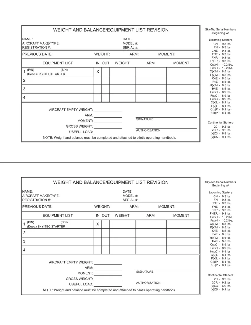 Aircraft Weight Balance Form first page preview