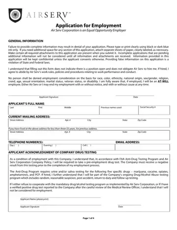 AIRSERV Application for Employment Form Preview