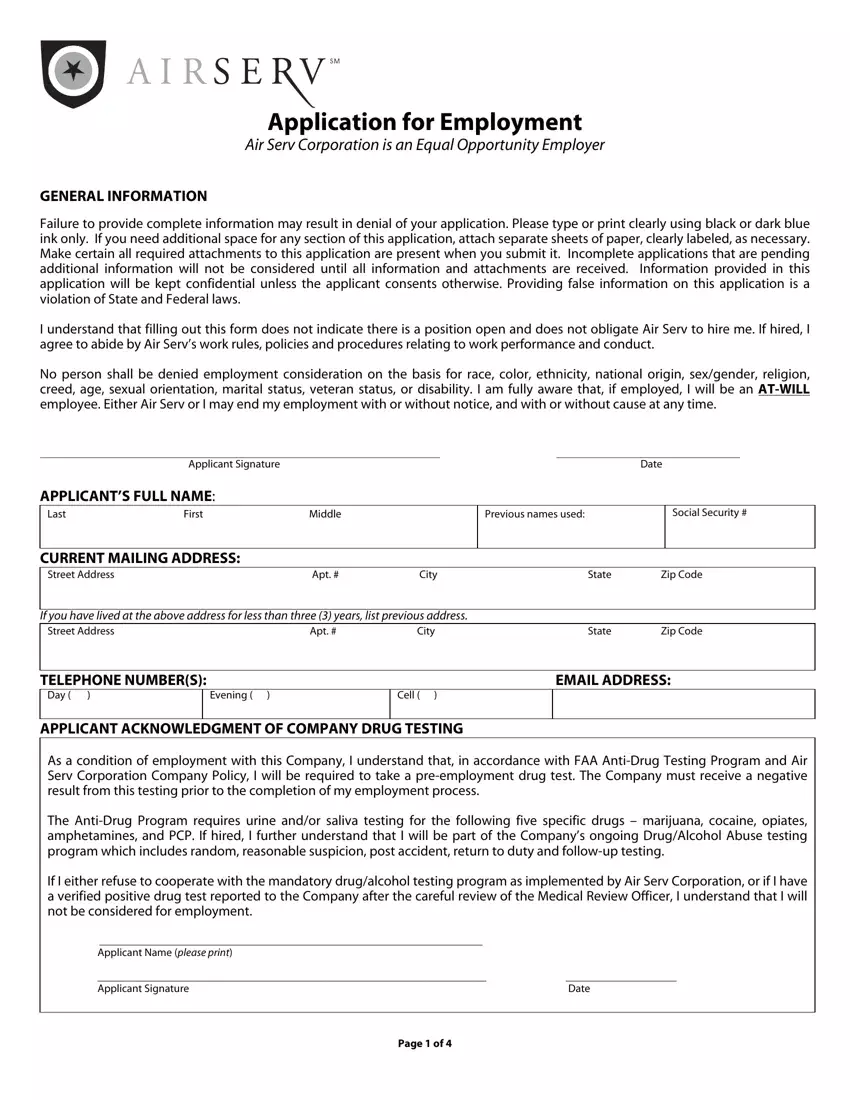 Airserv Employment Form first page preview