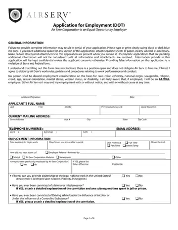Airsev Application For Employment Form Preview