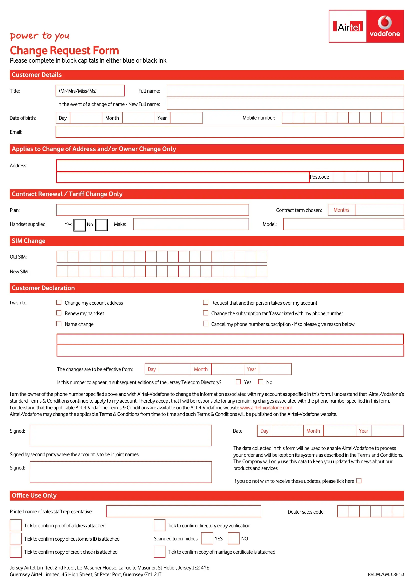 Airtel Sim Swap Form Fill Out Printable PDF Forms Online