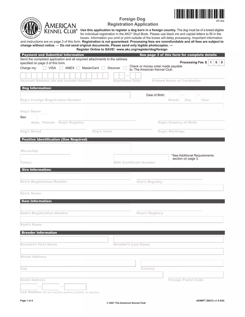 Akc Foreign Dog Registration Fill Out Printable PDF Forms Online