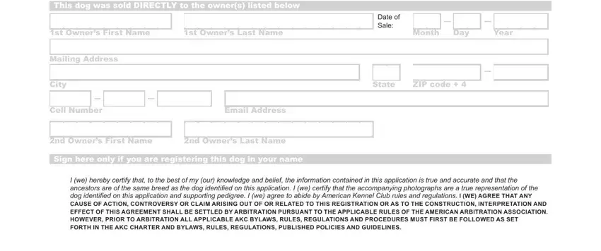 Completing foreign dog registration form akc step 4