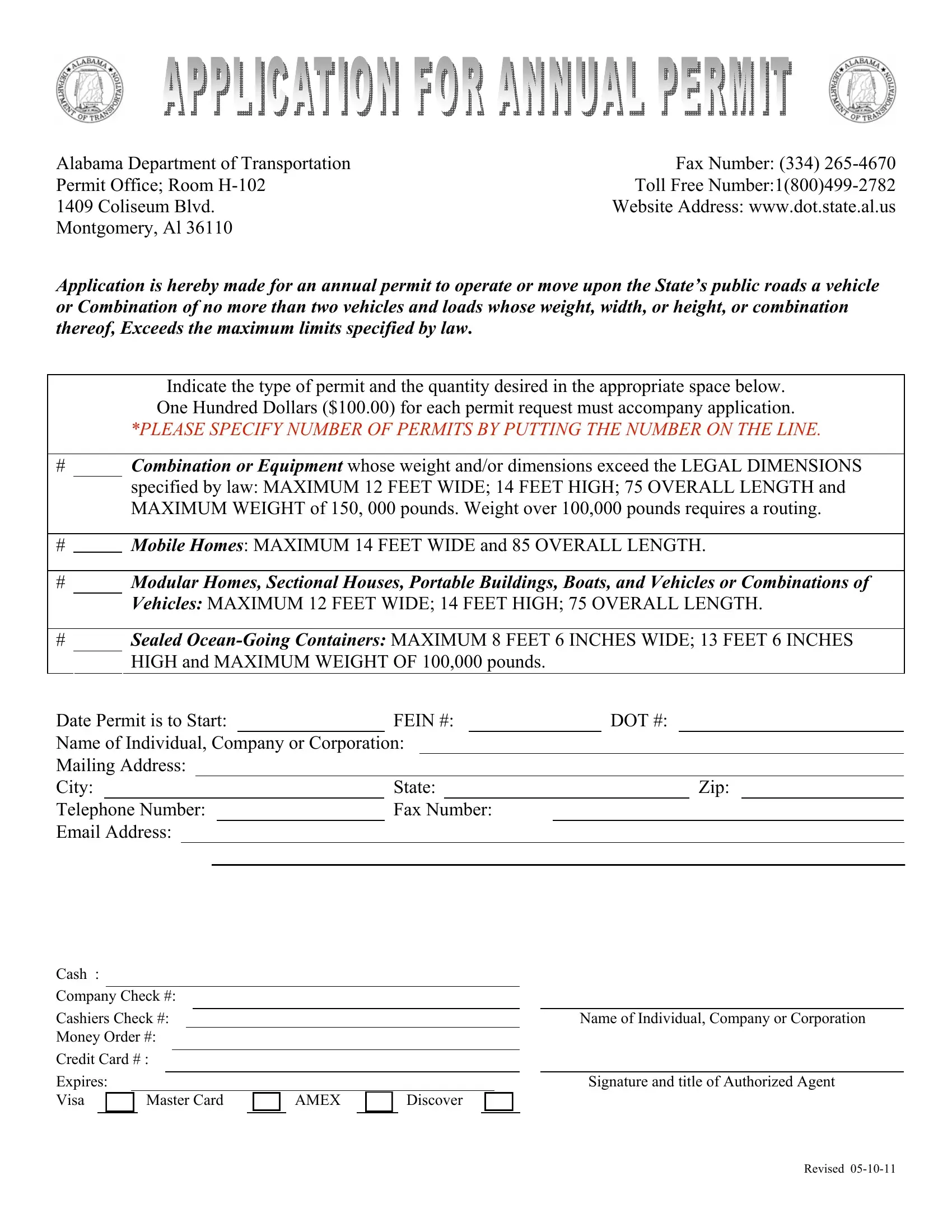 Alabama Annual Permit Form Preview