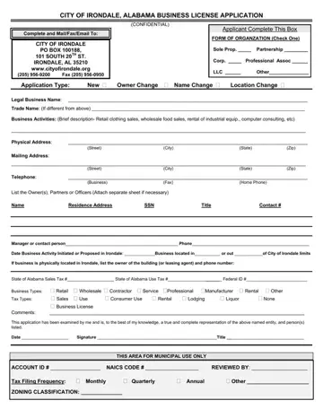 Alabama Business License Application Form Preview