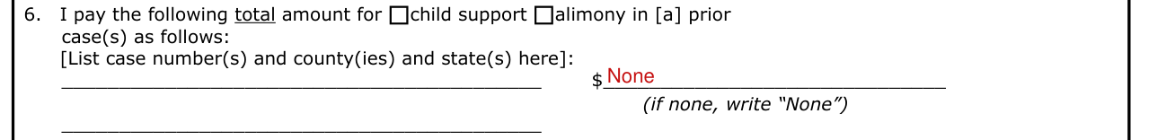 Form CS-41 example filled out, child support alimony in a prior case(s)