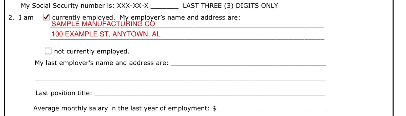 Form CS-41 example filled out, currently employed or not currently employed