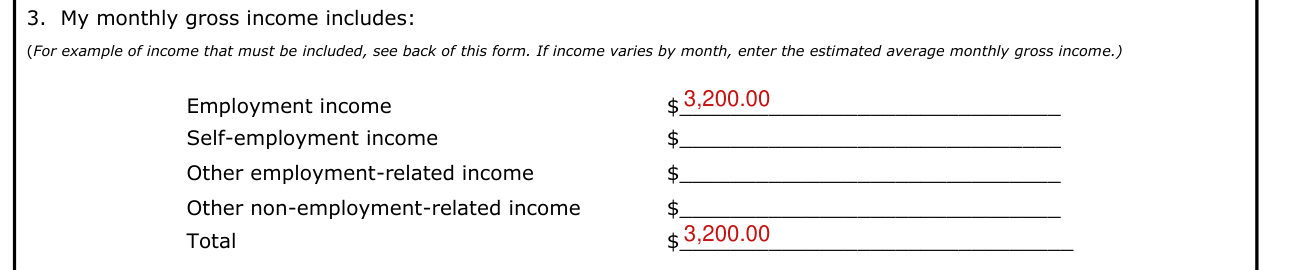 Form CS-41 example filled out, my monthly gross income includes