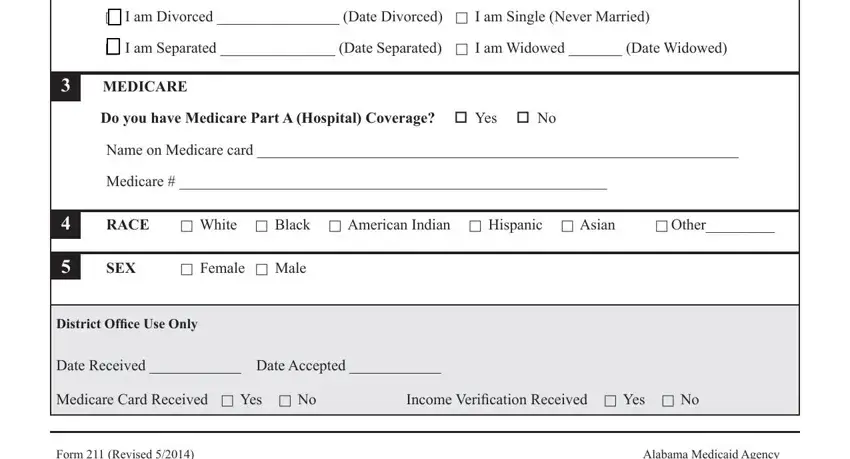 Entering details in form 211 alabama medicaid step 2