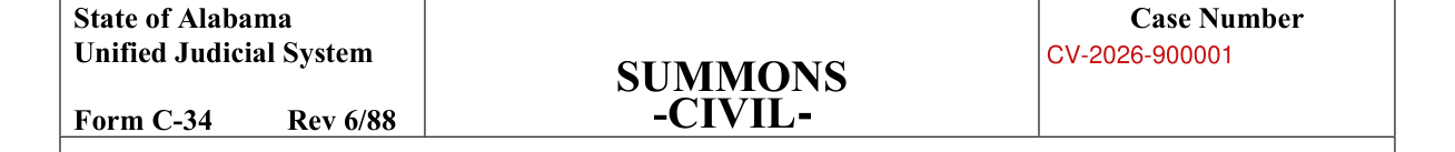Form C-34 example filled out, case Number
