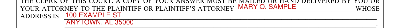 Form C-34 example filled out, plaintiff or plaintiff's attorney, WHOSE ADDRESS IS