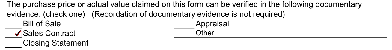 Form RT-1 example filled out, documentary evidence (check one)