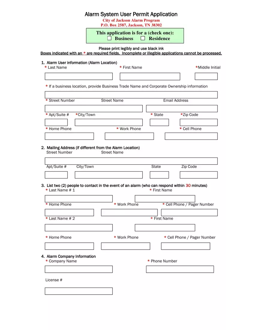 Alarm System Form first page preview