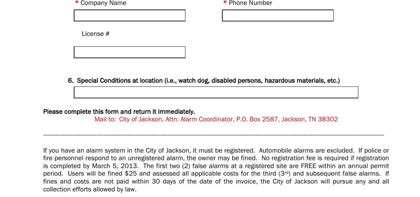 home security permit for city of jackson tn Monitoring Company Information If, License, Special Conditions at location ie, Please complete this form and, Mail to City of Jackson Attn Alarm, and If you have an alarm system in the blanks to complete