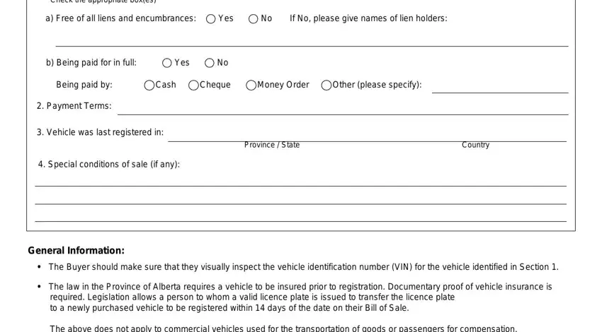 step 4 to entering details in bill sale alberta