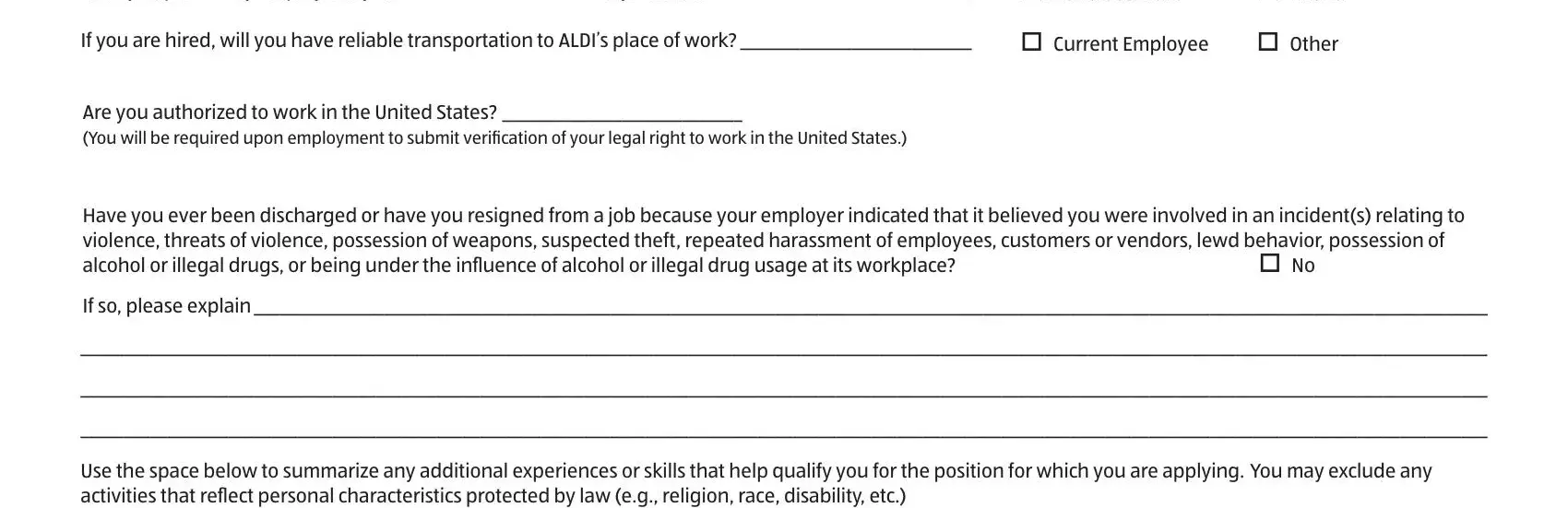 Filling in aldi employment application form online part 2