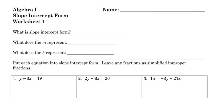 step 1 to completing slope intercept worksheet 1 algebra