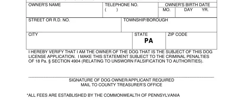 Completing allegheny county pa dog license application part 2