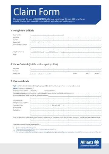 Allianz Claim Form Preview