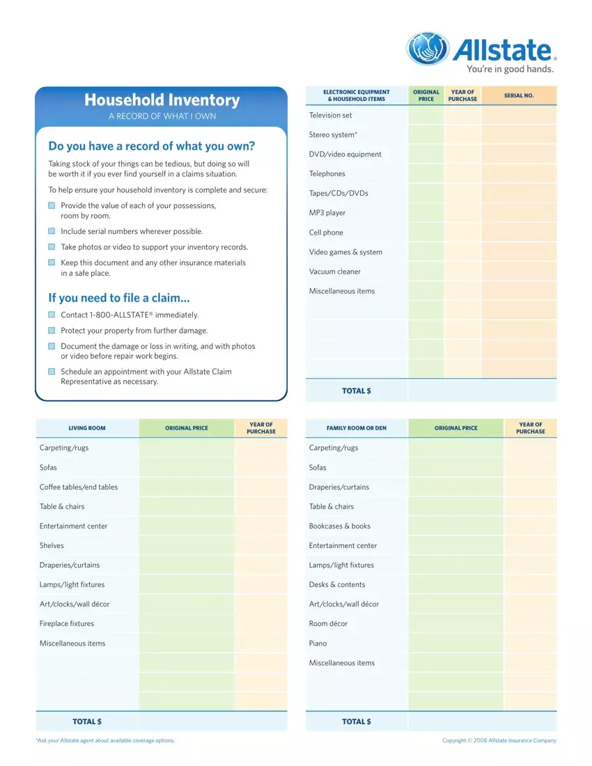 Allstate Inventory first page preview