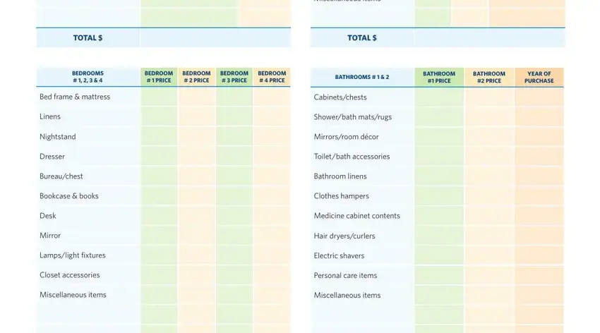 Completing items inventory personal form stage 5