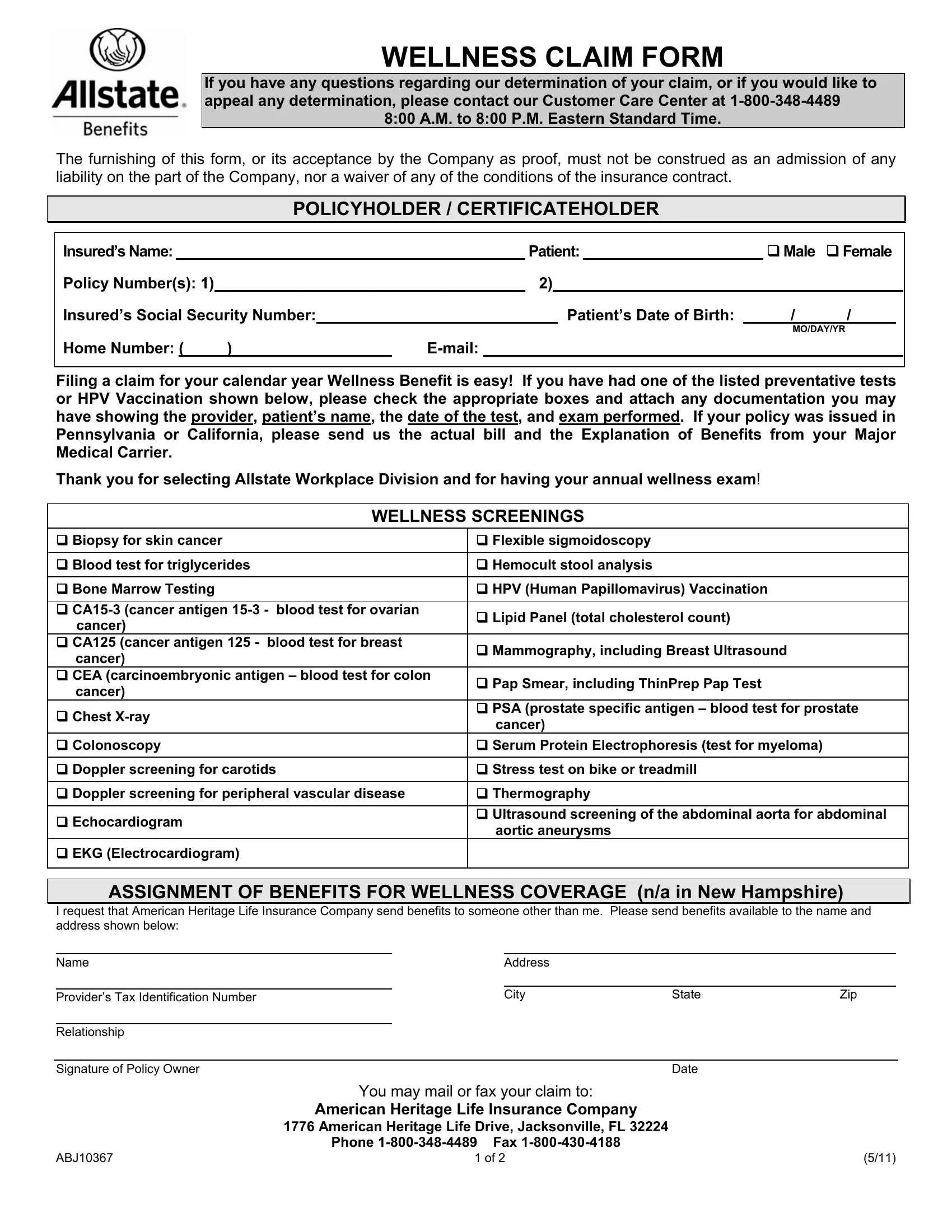 allstate-wellness-claim-application-pdf-form-formspal