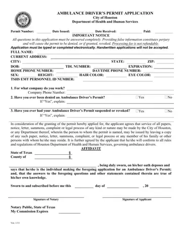 Ambulance Permit Form Preview