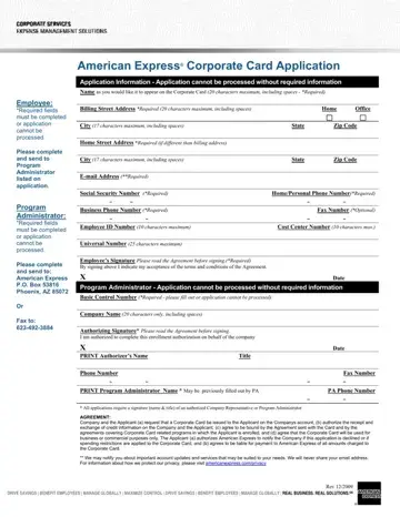 American Express Corporate Application Form Preview