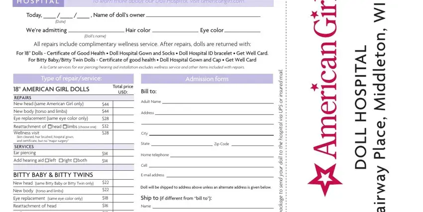 American doll store hospital form