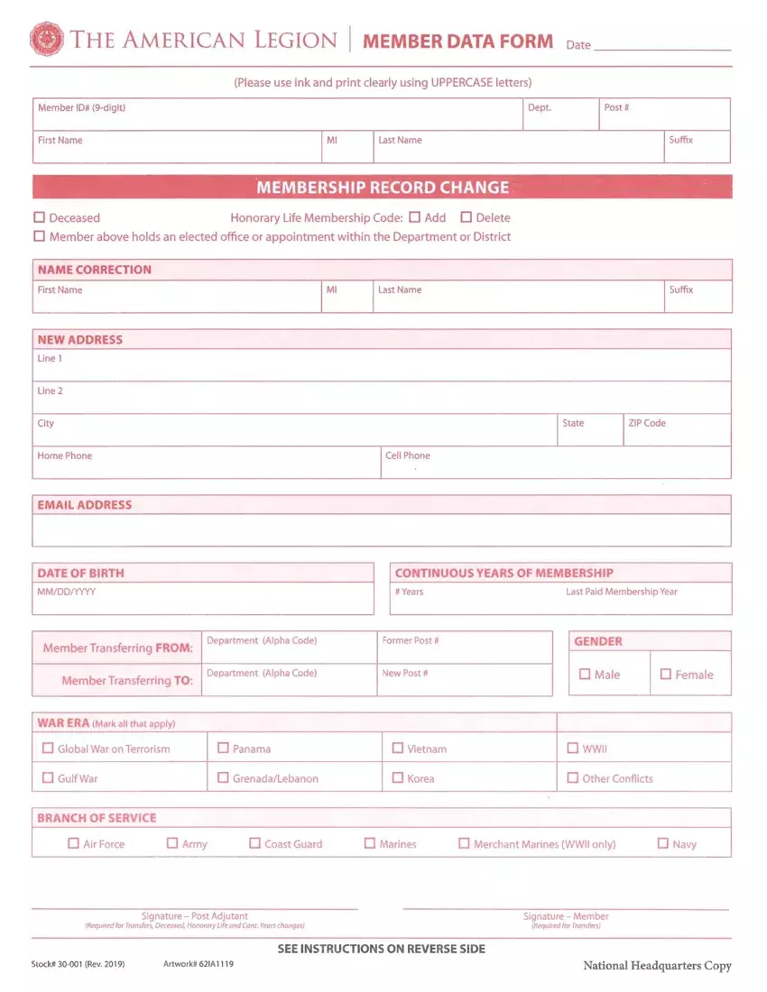 American Legion Transfer Form first page preview