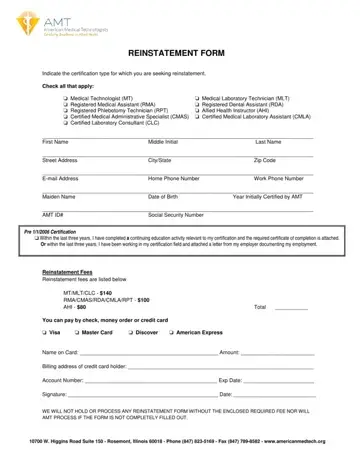 Amt Reinstatement Form Preview