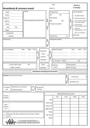 Anesthesia Record Template Preview