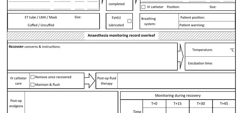 Completing anesthesia chart template step 2
