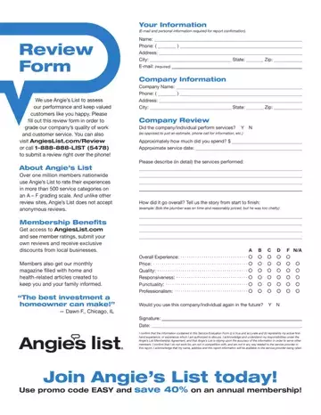 Angies List Review Form Preview