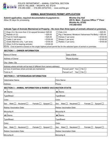 Animal Maintenance Permit Application Form Preview
