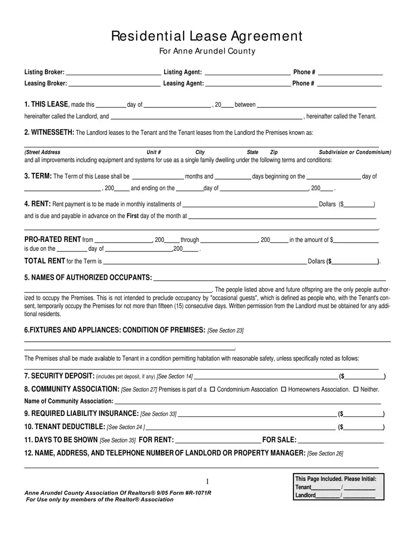 Anne Arundel County Lease Form first page preview