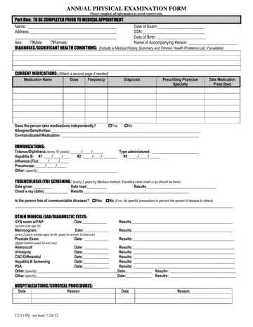 Annual Physical Examination Form Preview