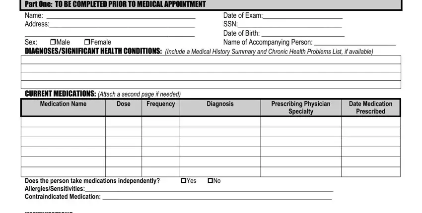 portion of empty spaces in physical exam form