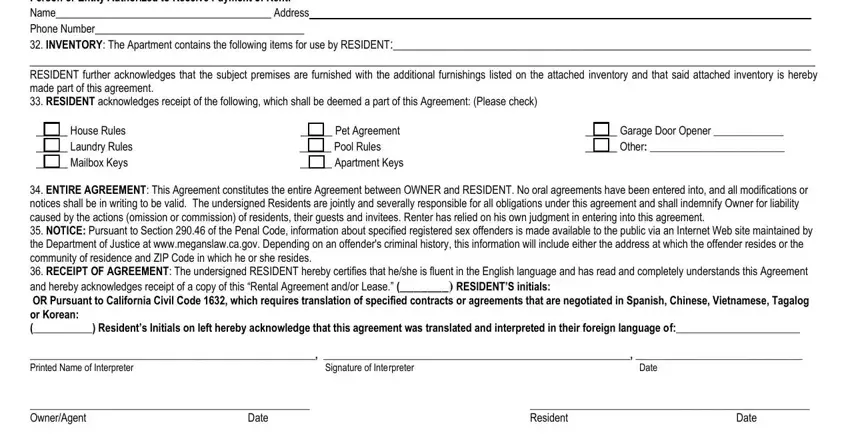 Filling in aoa forms rental agreement step 4
