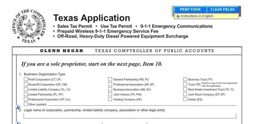 texas sales tax permit fields to complete