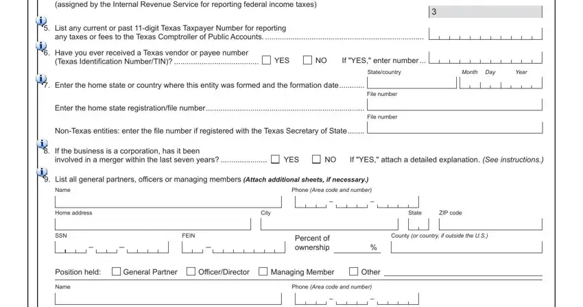 Federal Employer Identification, Check here if you DO NOT have an, assigned by the Internal Revenue, List any current or past digit, any taxes or fees to the Texas, Have you ever received a Texas, Texas Identification NumberTIN, YES, If YES enter number, Statecountry, Month Day, Year, Enter the home state or country, Enter the home state, and NonTexas entities enter the file in sales tax permit texas