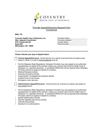 Appeal Form Coventry Healthcare Preview