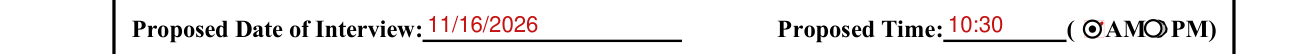 Form PTOL-413A example filled out, proposed Date of Interview and Proposed Time