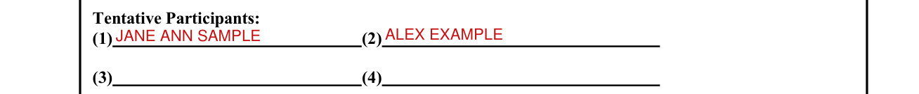Form PTOL-413A example filled out, tentative Participants