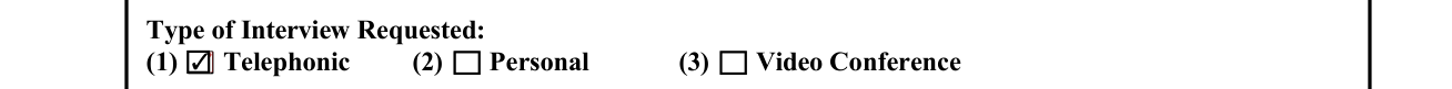 Form PTOL-413A example filled out, type of Interview Requested