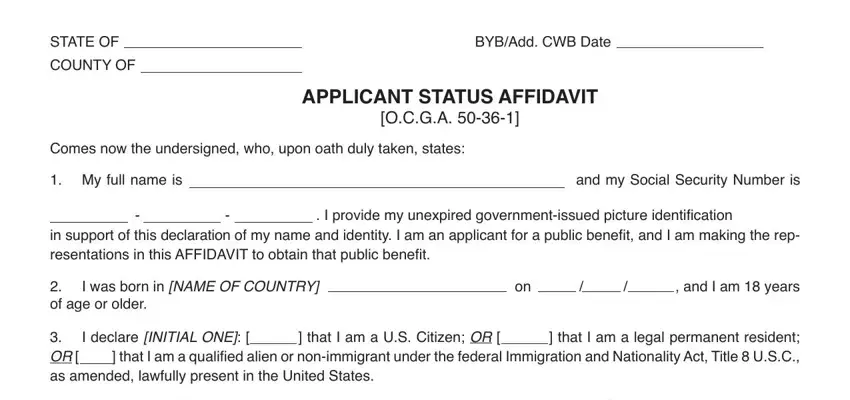 applicant status affidavit empty spaces to fill out