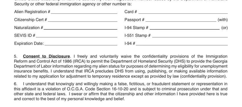 Filling in applicant status affidavit step 2