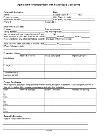 Application At Franscisca Form Preview