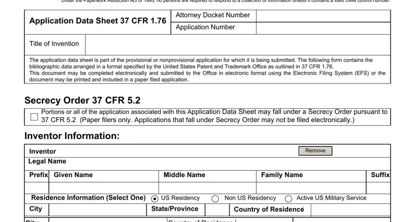 step 1 to filling out uspto web based application data sheet instructions