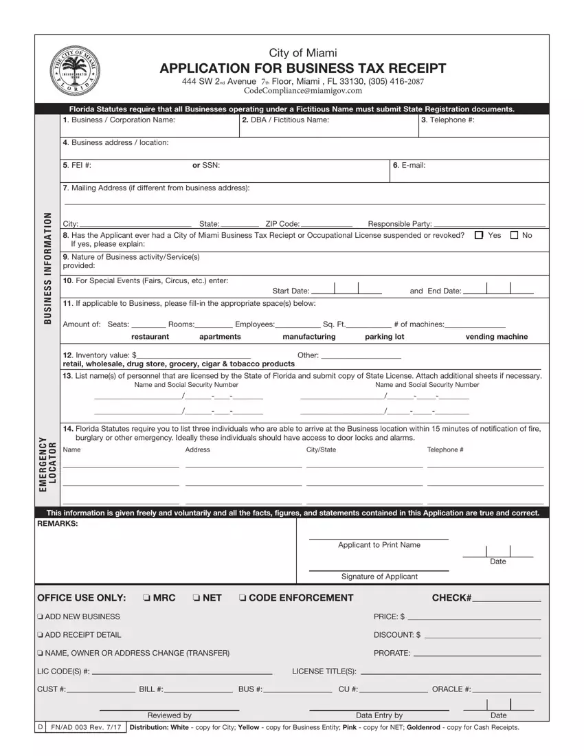 Application For Business Tax Receipt first page preview